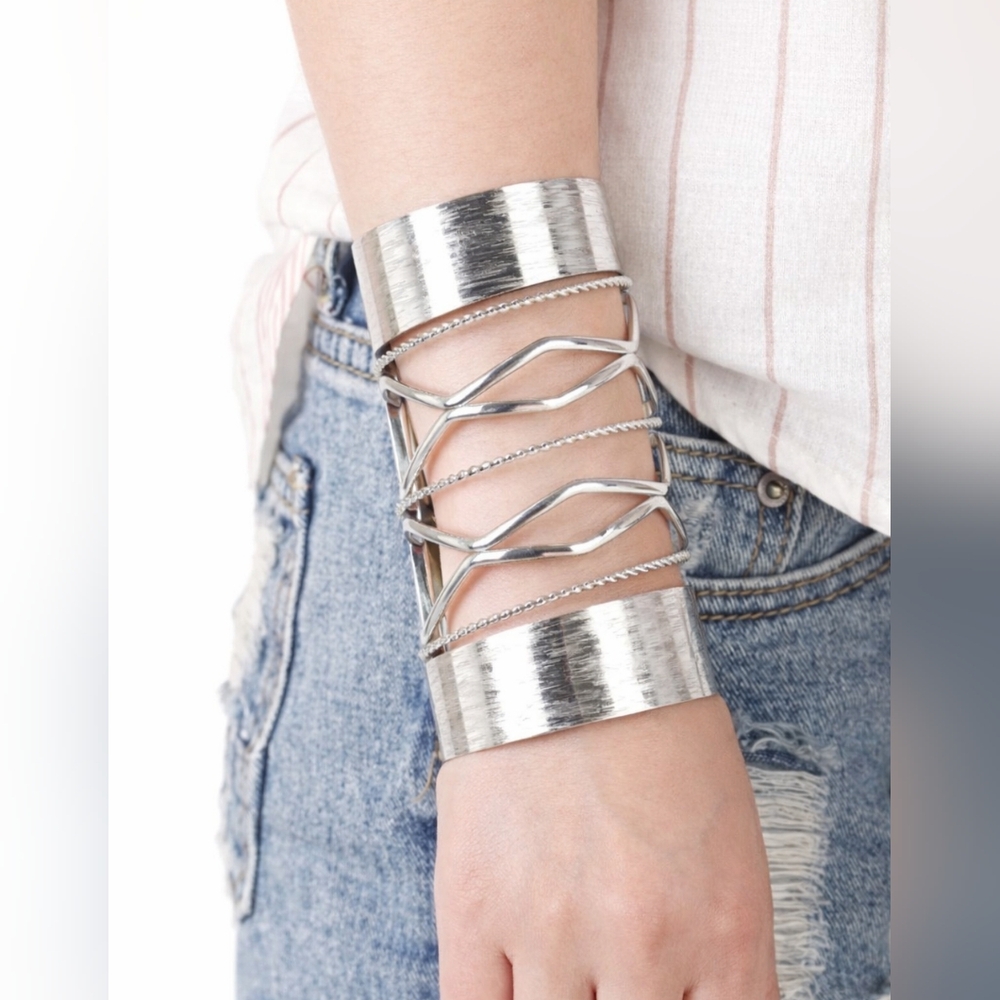 Silver Statement Cuff Bracelet | Wide Open Arm Boho Cuff